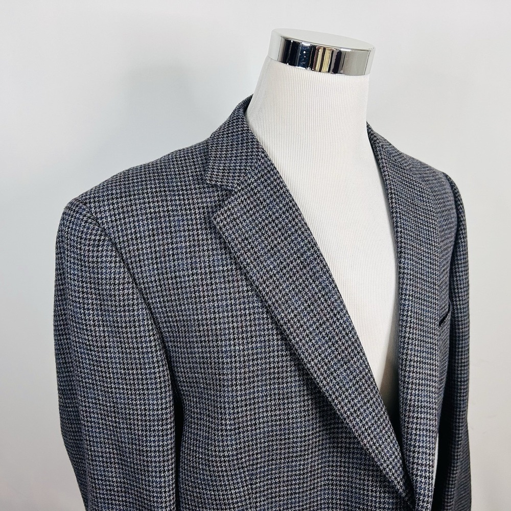 Joseph & Feiss 50R Sport Coat Luxury Wool Houndstooth Gray Blue Two Button
